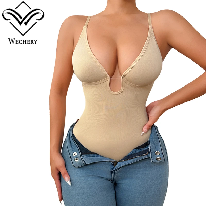 Wechery للتنحيف ملابس داخلية حريمي سلس عميق الخامس الرقبة أعلى مدرب خصر البطن تحكم مثير التخسيس ارتداءها سيور #2