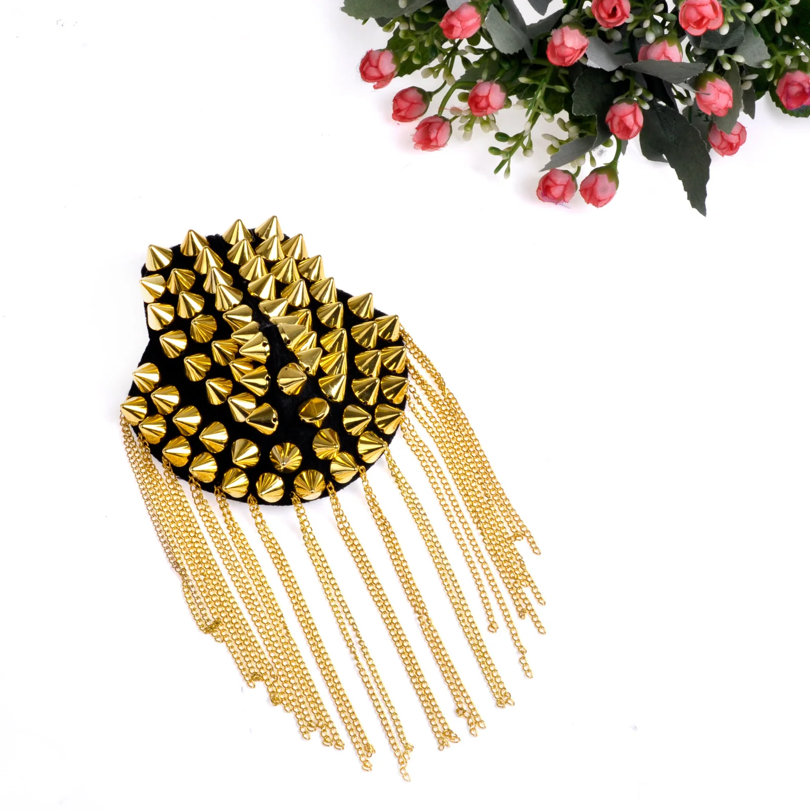 2pcs Rivet European and American Nightclub Fashion Retro Shoulder Badge Punk Pointed Cone Rivet Tassel Shoulder Badge Jewelry