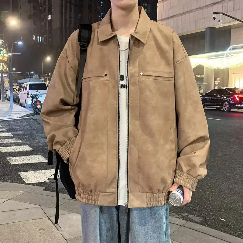 

Youth Men's PU Leather Jaet Street Sle Motorcycle Jaet Baseball Coat Spring Autumn Faionable Korean Version Student