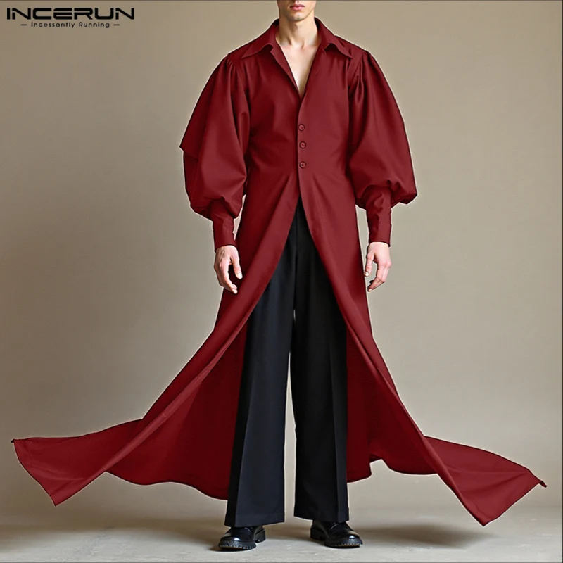 

INCERUN Мужская длинная стильная рубашка с лацканами и длинным рукавом, свободная пуговица, повседневная мужская одежда, уличная одежда, модные мужские длинные топы 2025 года, Camisas