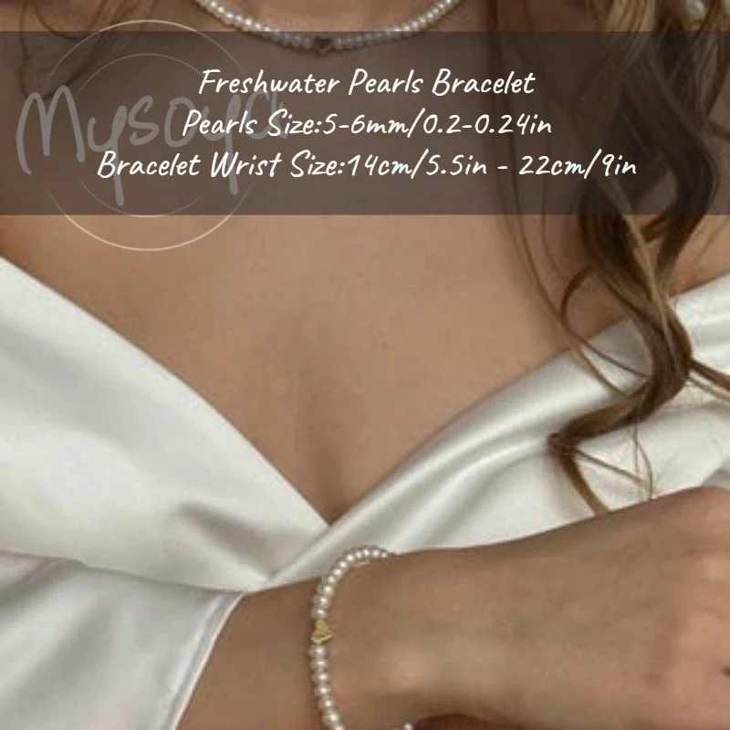 

MYSOYA White Freshwater Pearl Necklace Bracelet Stud EarrIngs Set 5-6mm With Gift Box For Her/Him Birthday/WeddIng/Christmas