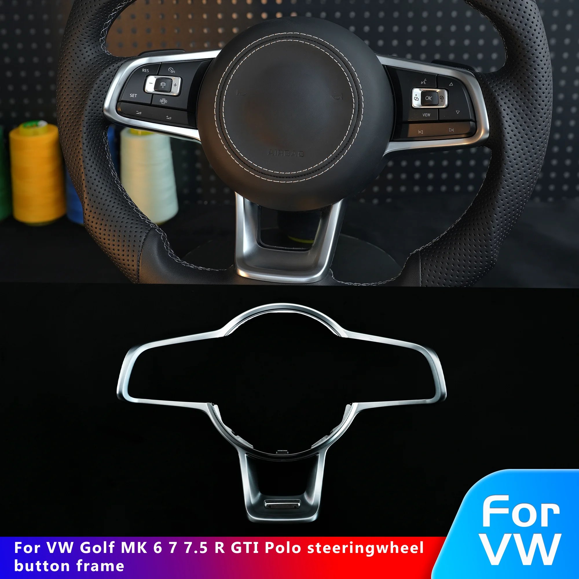 

For VW Golf MK6 MK7 7.5 GTI GTE GTD GTS R Polo custom Rline sport steering wheel button frame silver 5NG 419 685 5NG419685