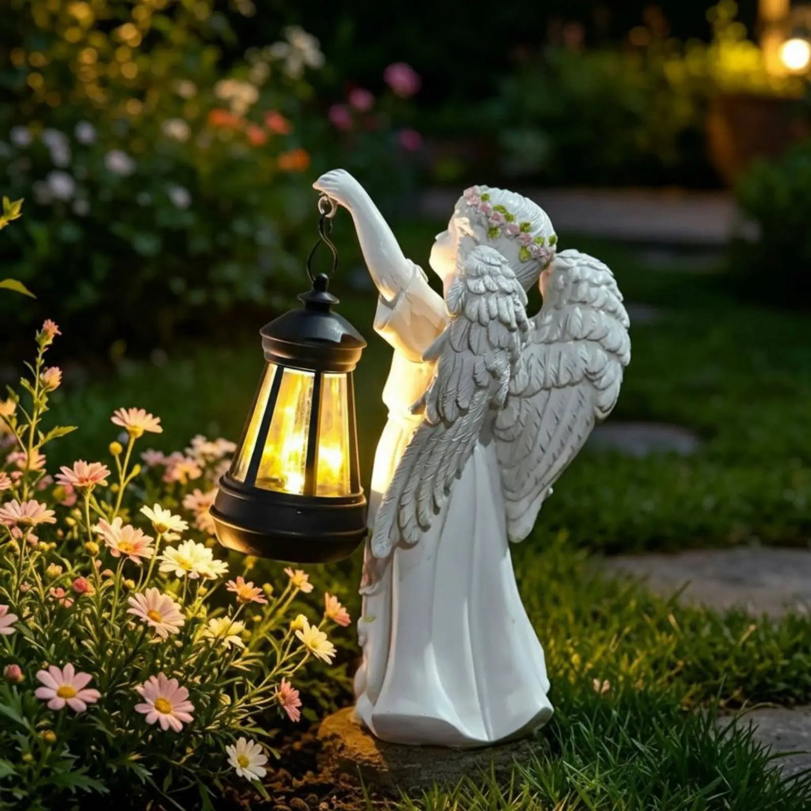 Solar Angel Lantern Creative Design Solar Garden Angel No Wiring Needed Weather Resistant for Patio
