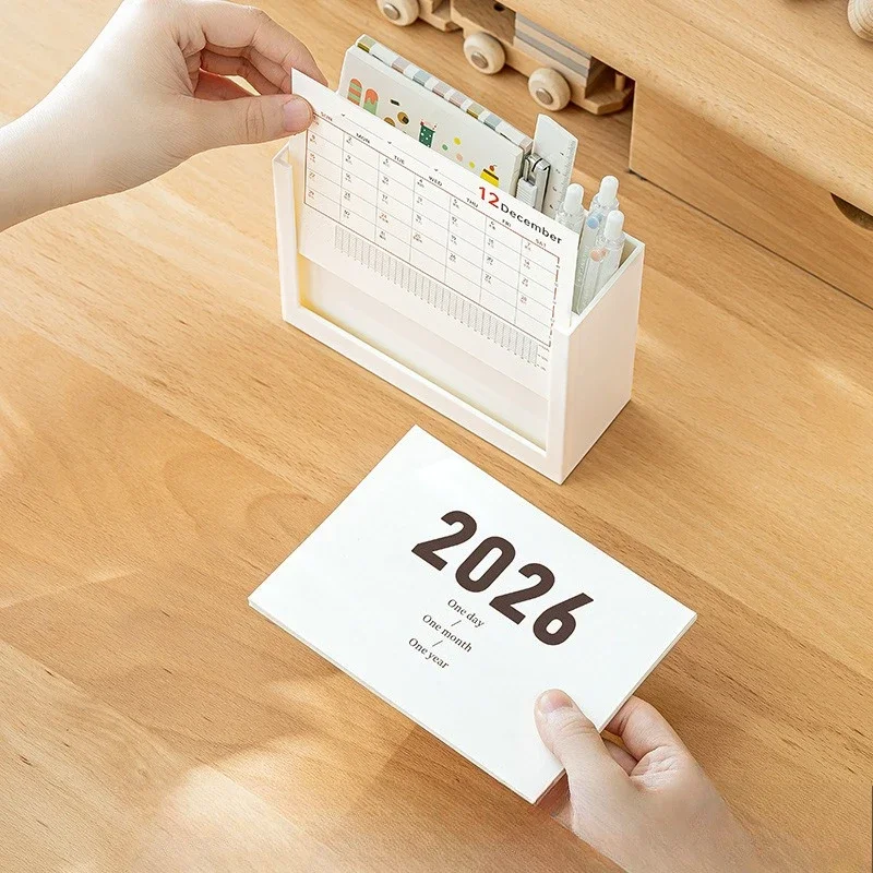 Dual Year Desk Calendar Holder Cute Stationery Organizer With Storage Box Memo Pad Pen Rack