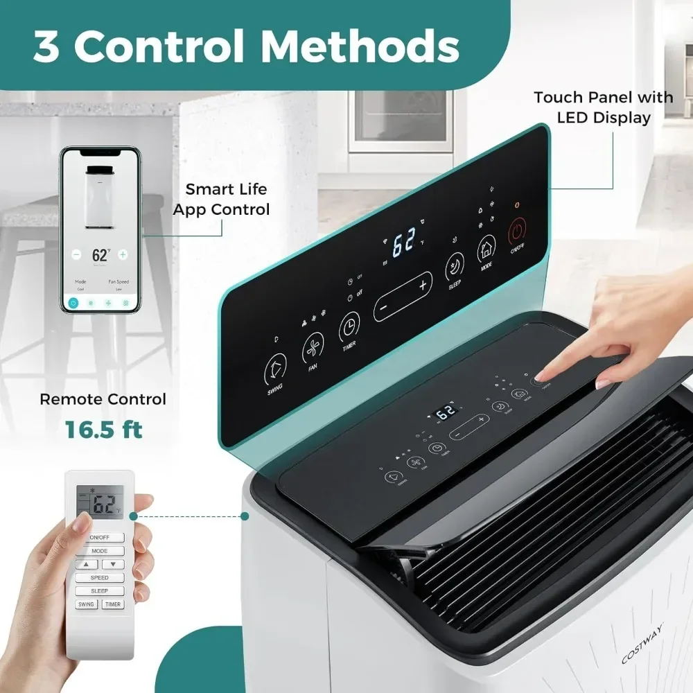 Condizionatore d'aria portatile da 12000 BTU con riscaldamento, condizionatore d'aria abilitato smart WiFi, ventola e deumidificatore, con timer 24 ore su 24