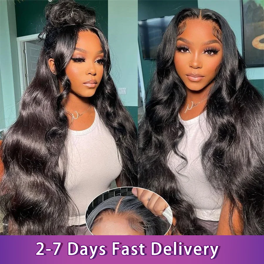 Glueless 100% Human Hair Lace Frontal Wig Glueless 6X4 Lace Front Wig Wear to Go Natural Color Body Wave Human Hair Wigs