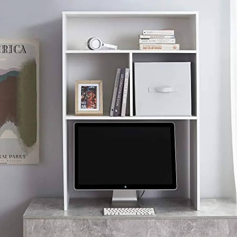 Dorm desk bookshelf for college students, white MDF material, extra depth design for maximum storage capacity and stability