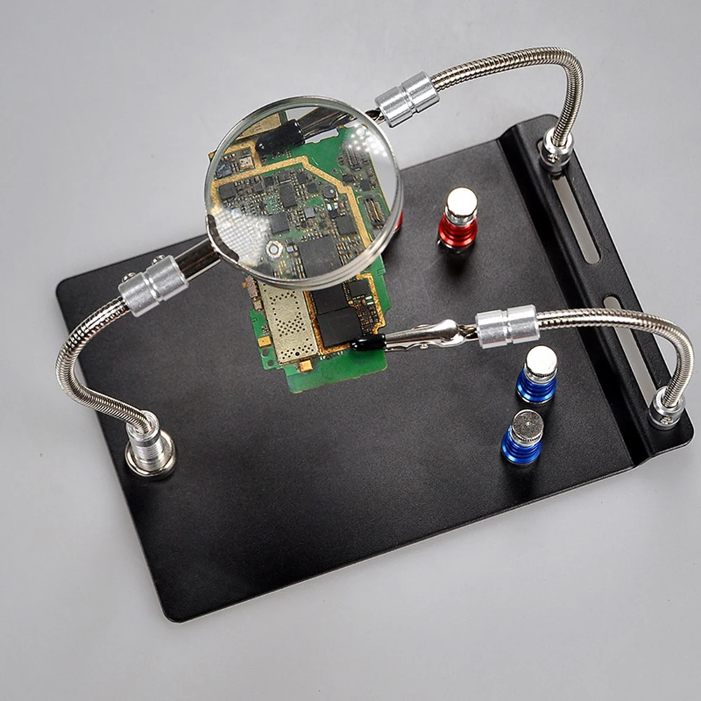 Welding Soldering Magnifier with PCB Holder Flexible Metal Arms Helping Hands for Welding Station Desktop Magnifying Tool