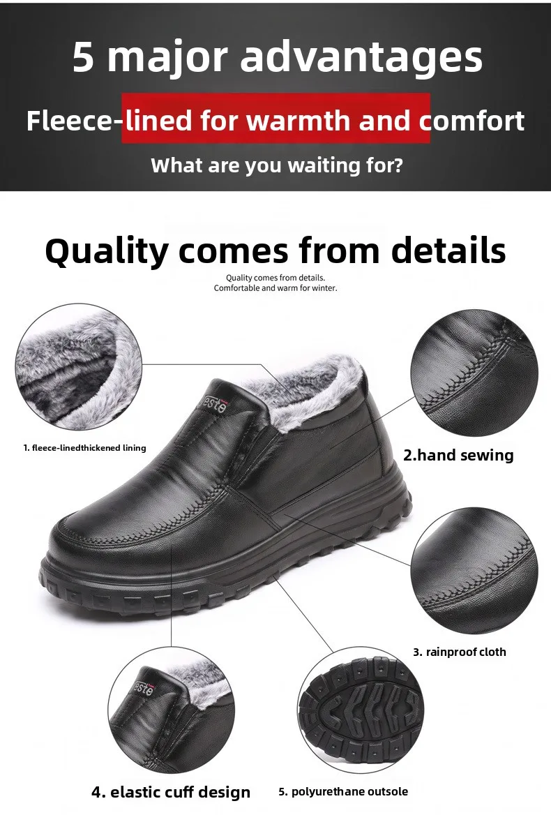 Herren Winter Slip-On Schuhe Wasserdicht Dick Plüsch Gefüttert Warme Casual Loafer Rutschfeste Plattform Schneestiefel – Detail 9