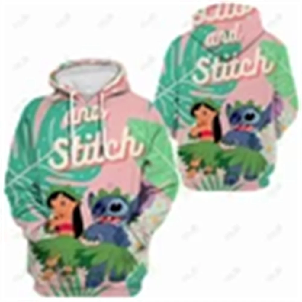 Disney Stitch Print Hoodie para crianças, camisola de rua moda feminina, capuz casual solto, cosplay streetwear, pulôveres, novo