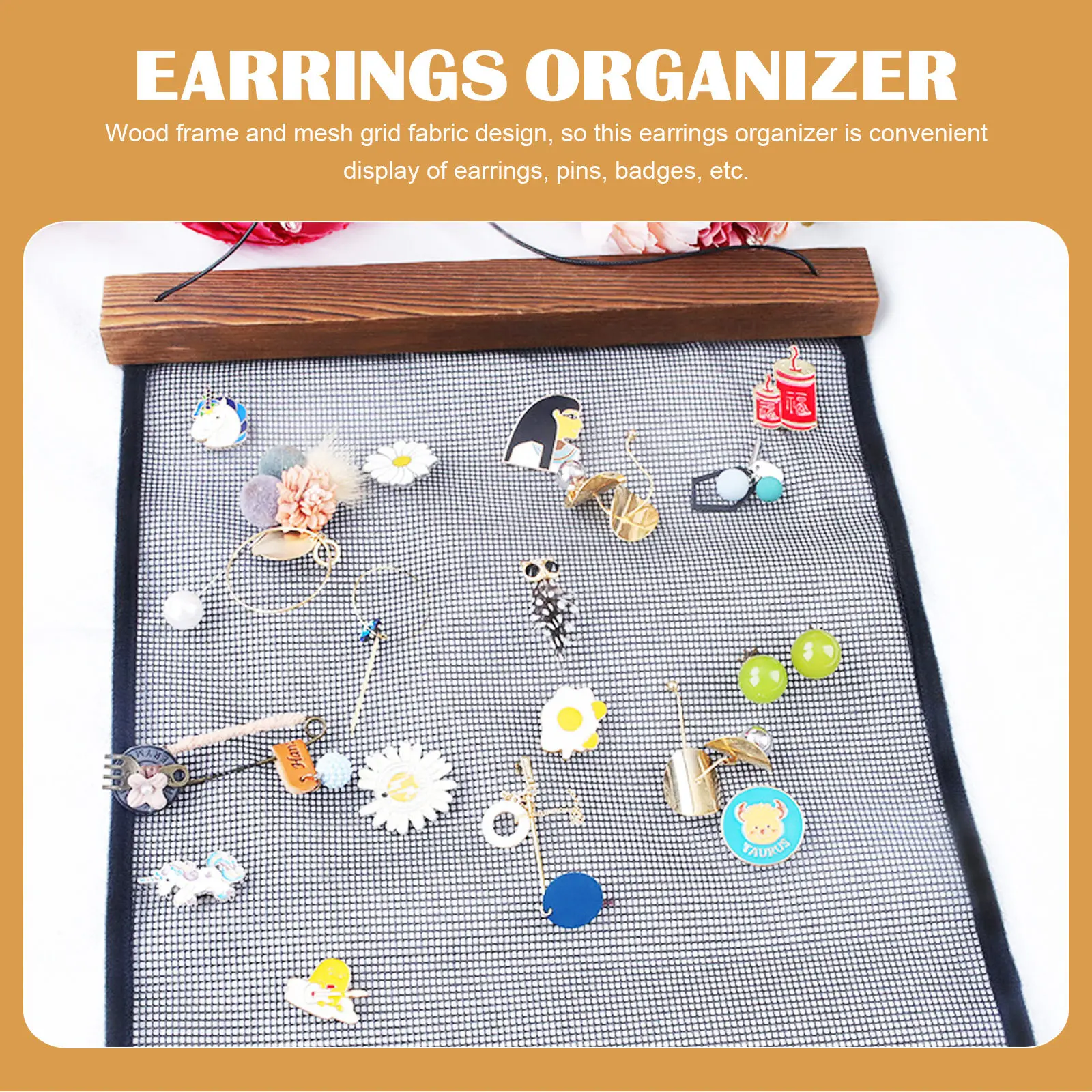 

Ear Accessories Display Rack Wooden Mesh Hanging Earring Organizer Large Capacity Jewelry Storage Wall Holder for Earrings