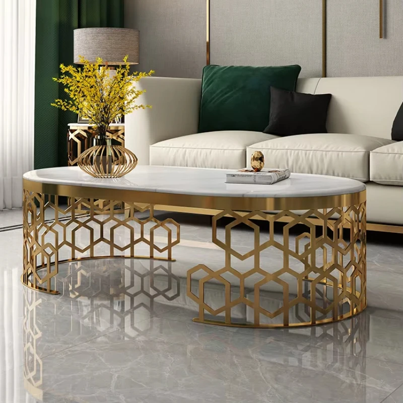

Living room metal furniture stainless steel gold center table marble desktop coffee table