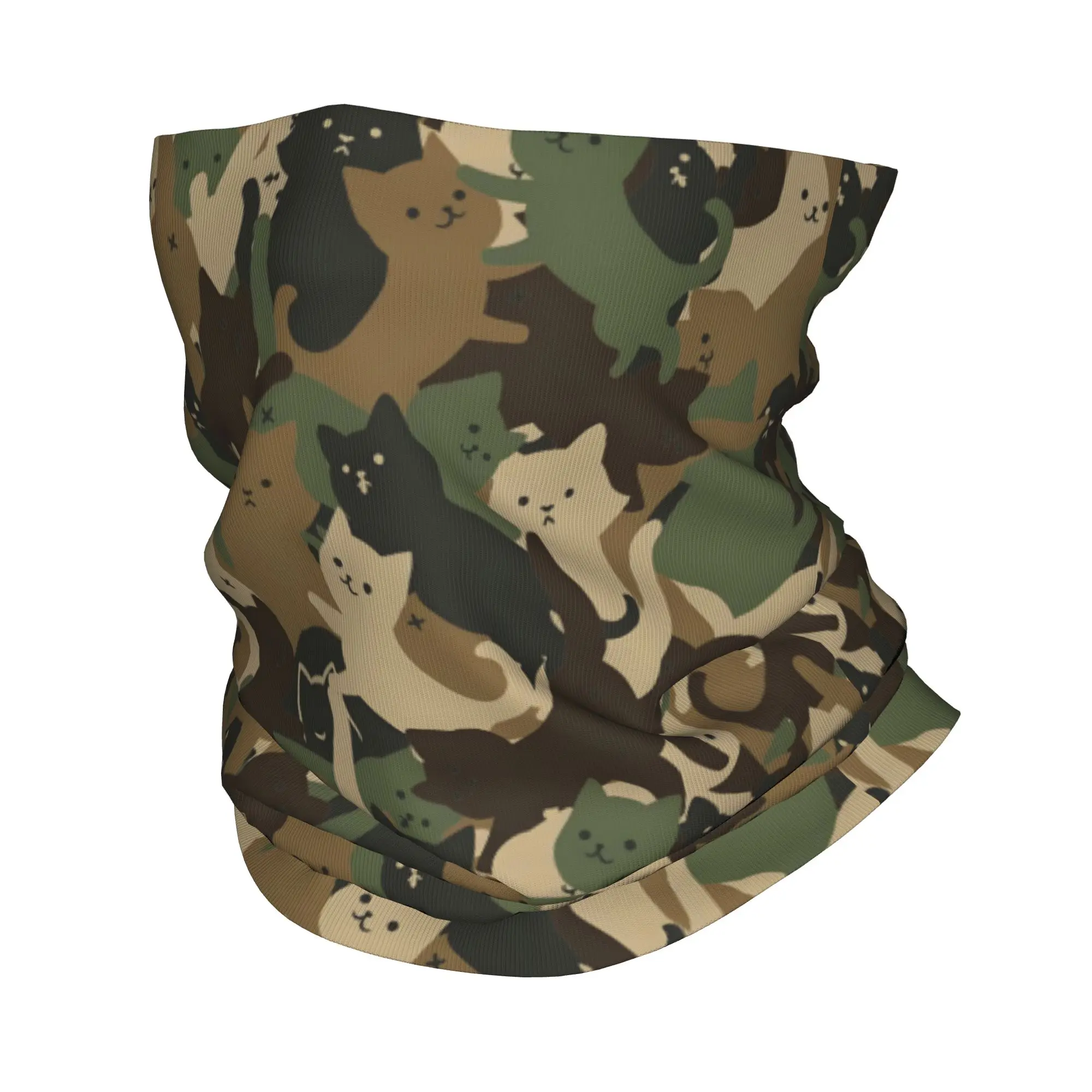 Custom Cute Cat Camouflage Bandana Neck Warmer Men Women Winter Hiking Ski Scarf Gaiter Flecktarn Camo Face Cover