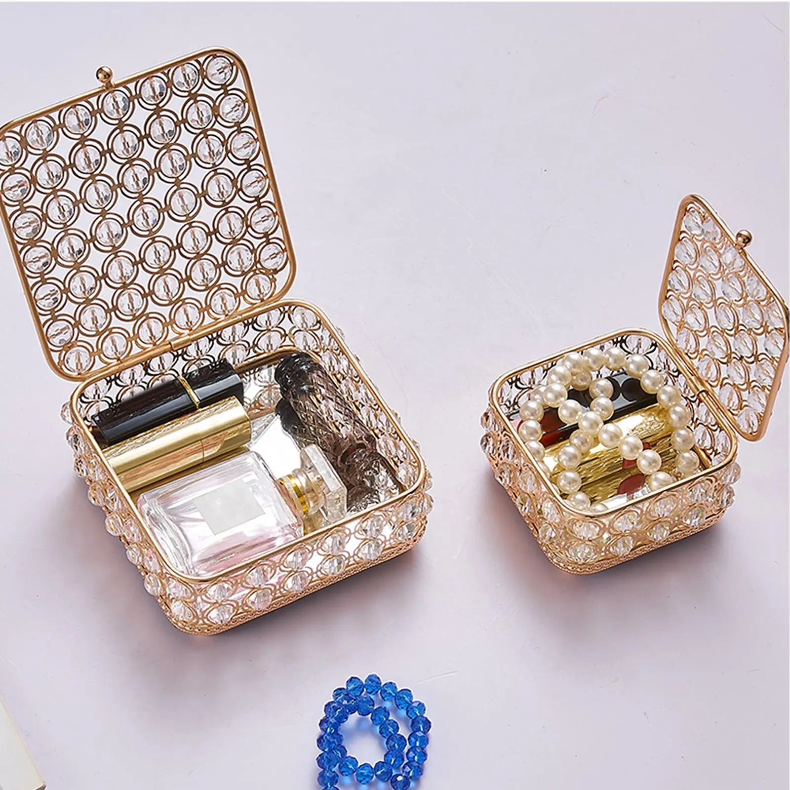 Vintage Crystal Jewelry Box European Style Earrings Jewelry Trinket Organizer Decorative Storage Box for Jewelry Makeup Bathroom