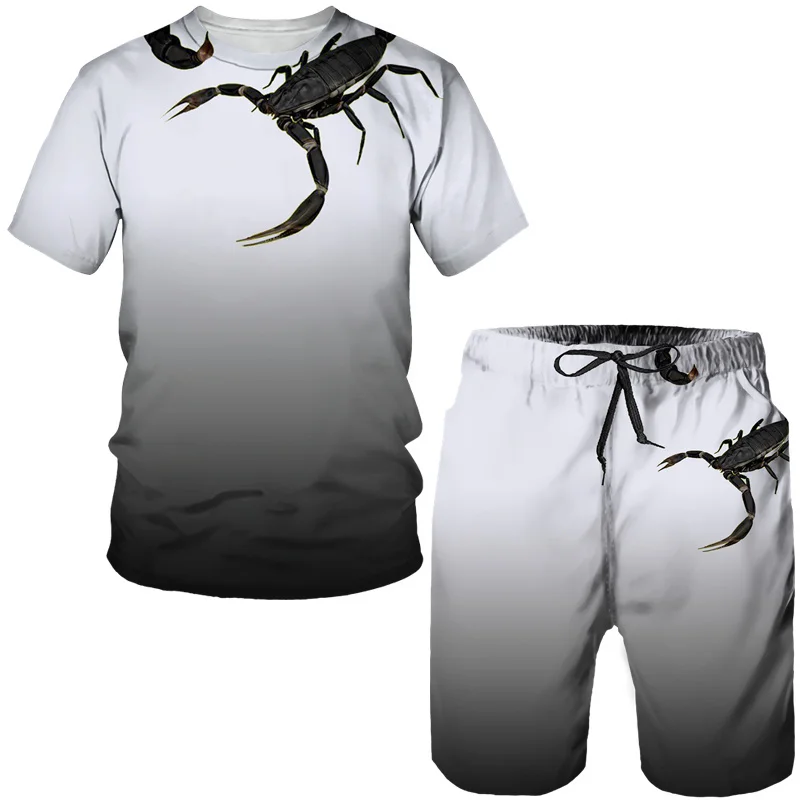 New Scorpion 3D Print T-Shirts Shorts Sets Men\'s Tracksuits Fashion Oversized Short Sleeve T Shirt Pants Set Man Suits Clothing