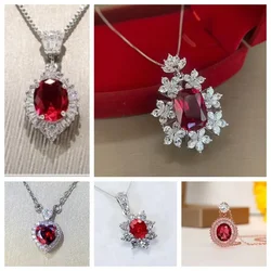 New Red Zircon Necklace Fashion Anniversary Commemorative Party Luxury Women's Pendant with Bright High End Jewelry Headpiece