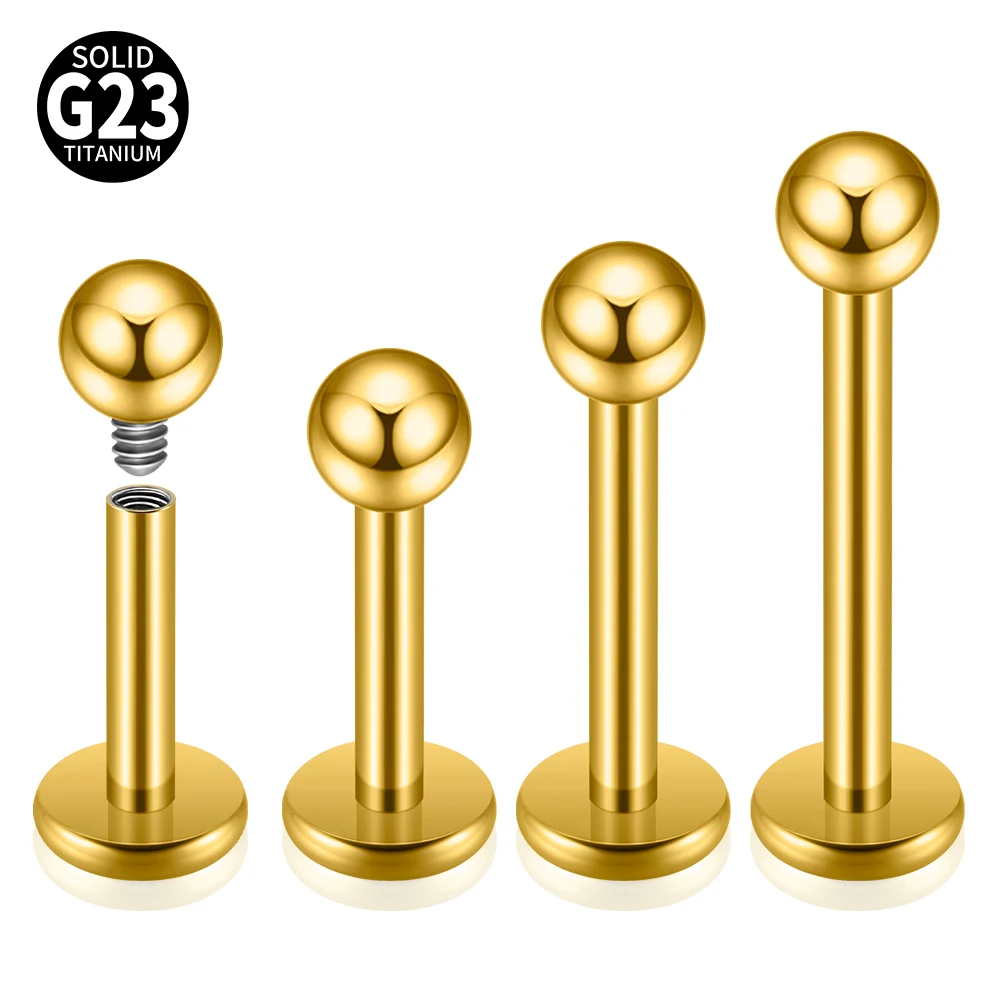 1-10pcs Minimalist Titanium Gold Ball Internal Thread Labret Studs Basic Lip & Ear Piercing Jewelry for Cartilage Helix Tragus