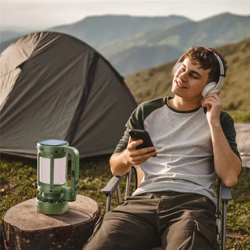 ABRU-Versatile Solar Powered LED Camping Lantern With Cooling Fan And Flashlight Feature For Outdoor Use