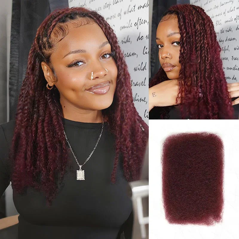 Rebecca Affordable Afro Kinky Bulk Human Hair 99J Burgundy Colored For Braiding DreadLock Hair Extensions Loc Repair Braiding