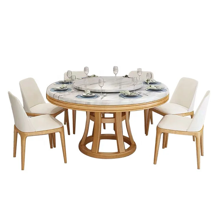 #Nordic style dining room furniture cheap price mdf marble top panel round table dining table set rubber feet