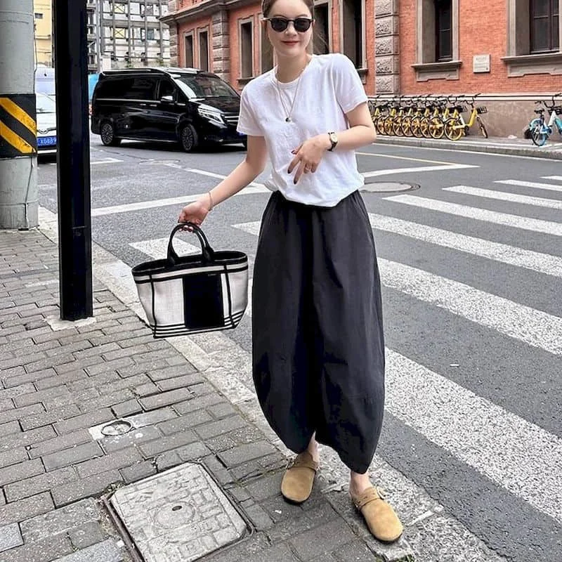 Baumwoll hose Frauen lose lässig Punkt gedruckt Baggy Pants Vintage Sommer koreanischen Stil elastische Taille kurze Hose Laterne Hose