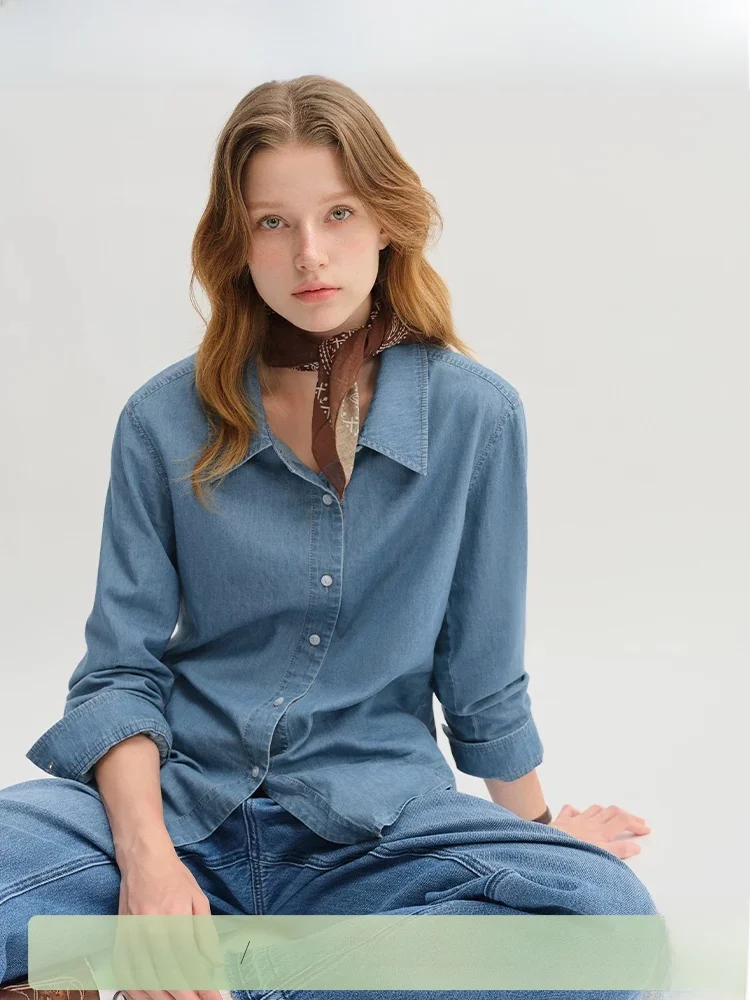

Double Collar Design Denim irt Large Size Women's Casual Sle Cotton Long Sve Fall Winter Top Duu Unique Bundle