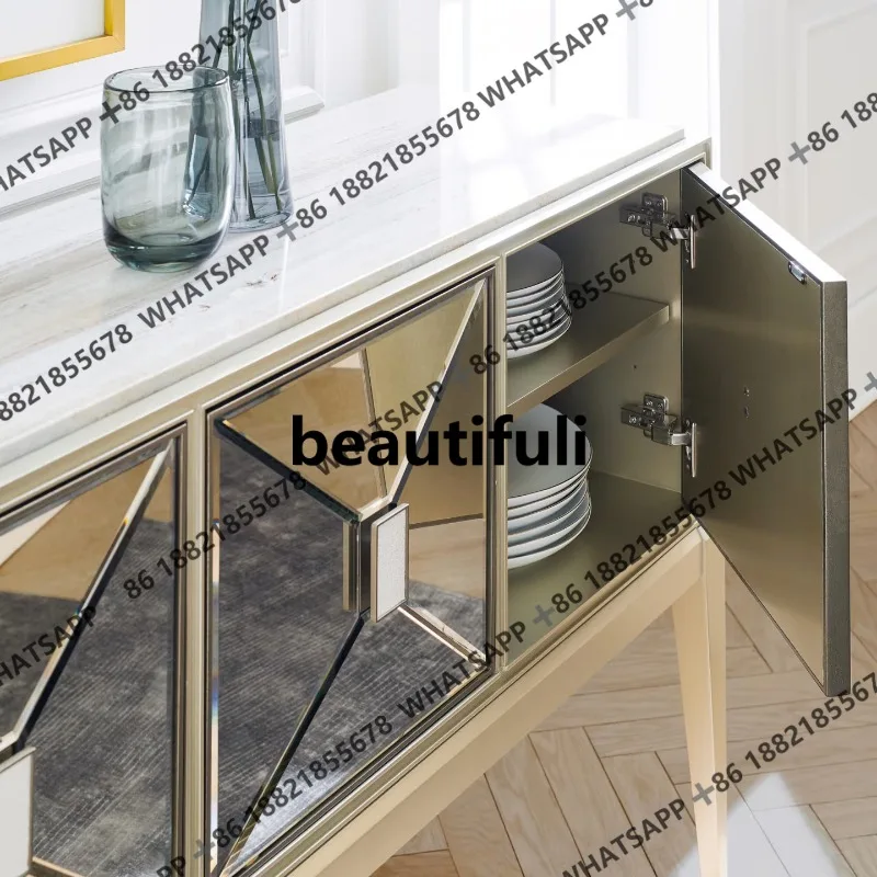 Light luxury solid wood entrance cabinet, retro and old entrance mirror, storage, entrance cabinet