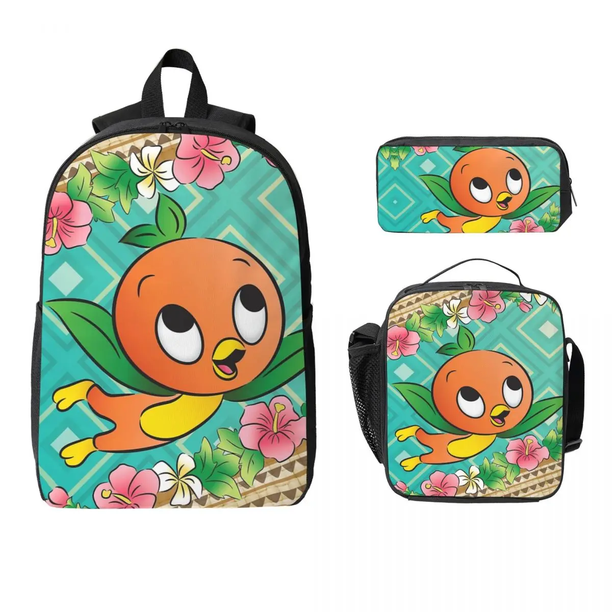 

Tropical Turq Orange Bird Backpack Student Boys Girl BookBag School Bag Laptop Shoulder Bags 3ps Insulated Lunch Bag Pencil Case