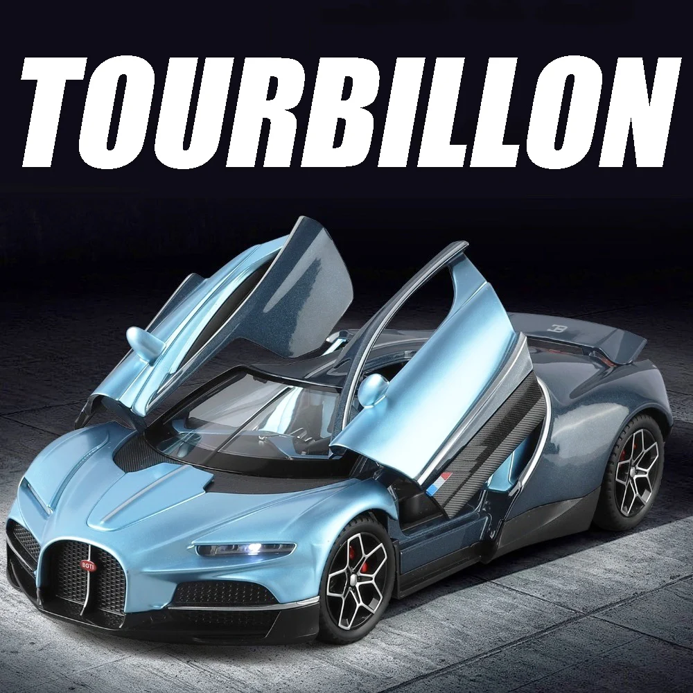 

Машинка-игрушка 1:24, модель Supercar Tourbillon Bolide, литая из сплава, со звуком, светом, амортизацией, инерционная, для детей, спортивный автомобиль, украшение