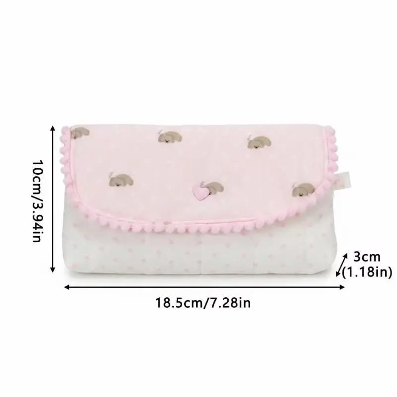 Portable Polka Dot Lace Makeup Bag Sweet Bow Flip Top Water-resistant Storage Pouch Pencil Case for School Students Gift view 6
