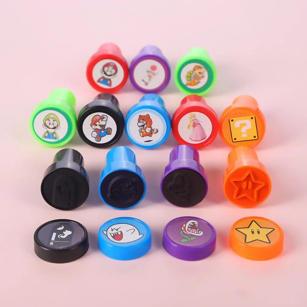 12 قطعة/الوحدة سوبر ماريو الكرتون ختم أنيمي الشكل لطيف لويجي العربة نمط Kawaii أدوات الطلاء DIY بها بنفسك لعب هدايا عيد ميلاد الاطفال