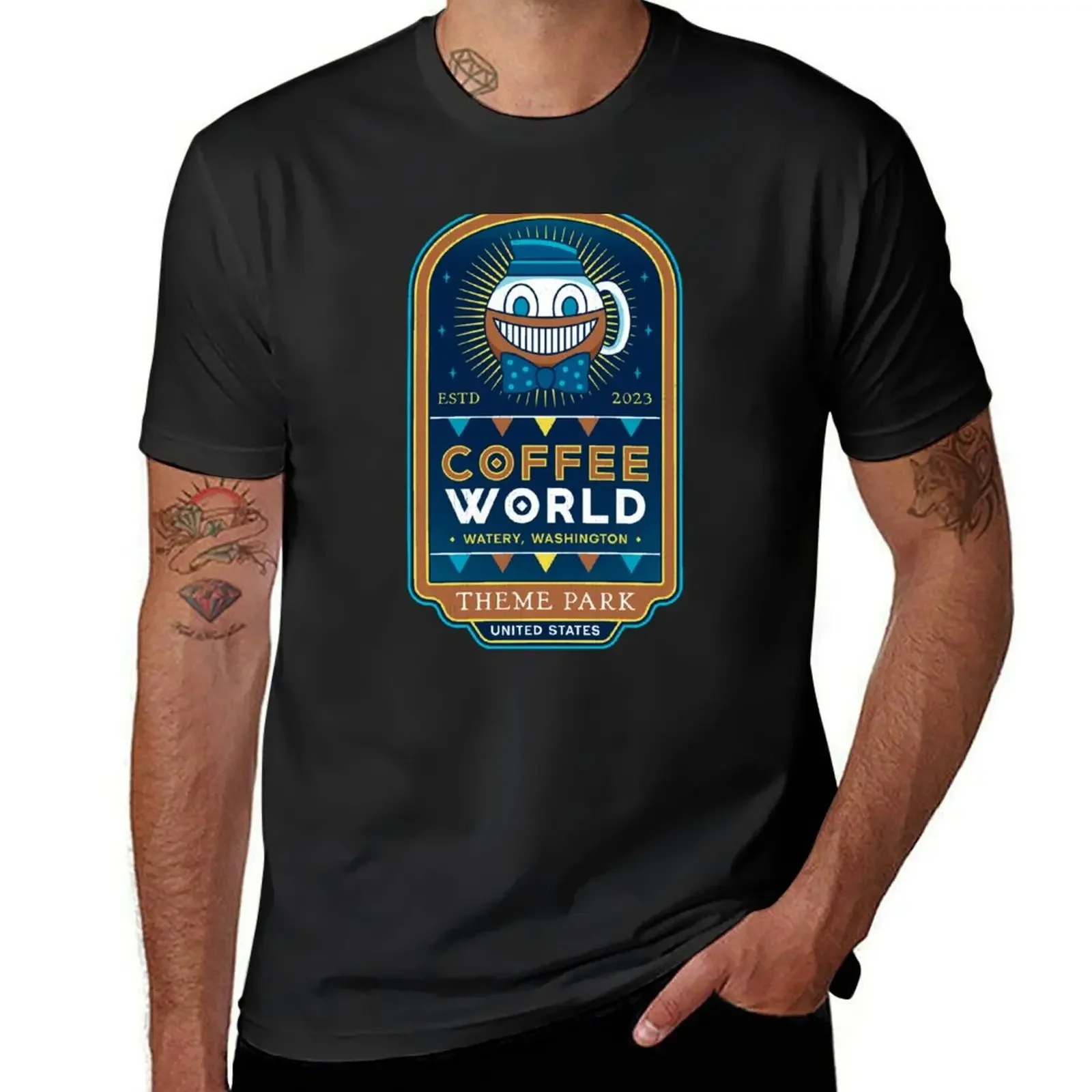 Watery Coffee World T-Shirt customs anime animal prinfor boys street wear clothing for men