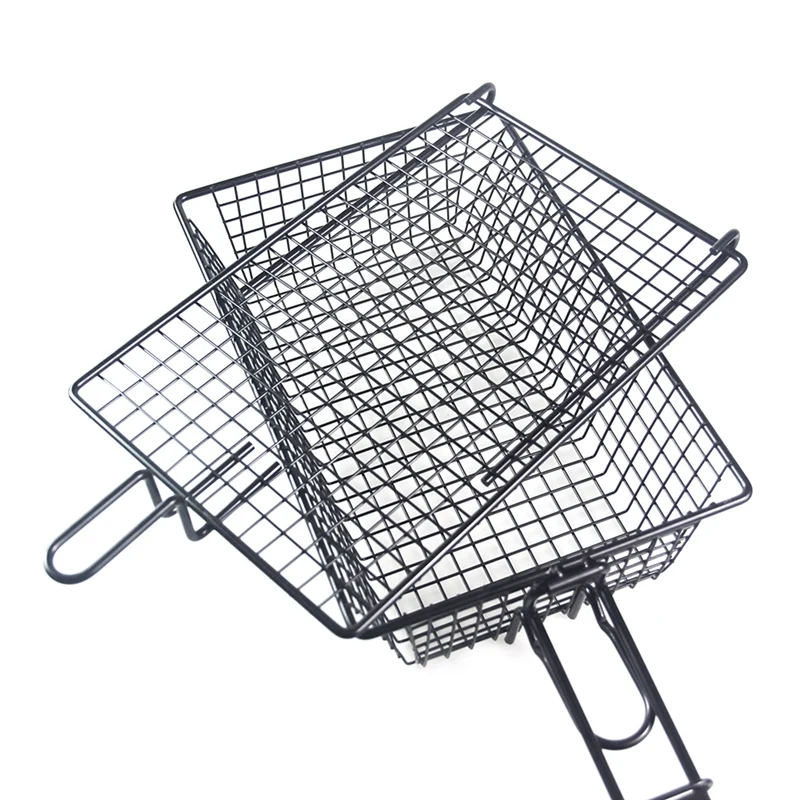 

Non-Stick Grill Basket With Lid Metal Barbecue Basket With Foldable Removeable BBQ Accessories For Fish Steak