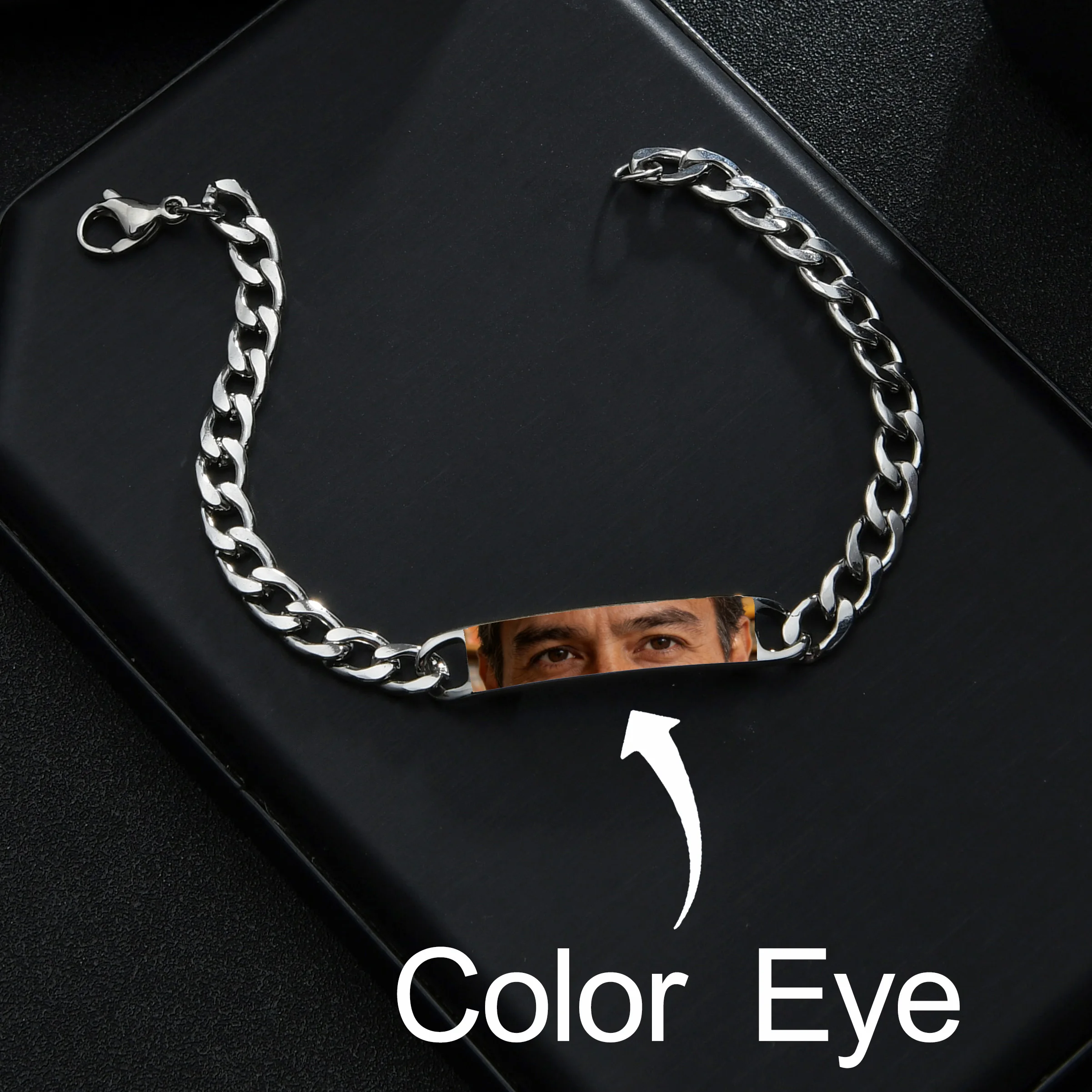 Atoztide Engrave Print Eye Bracelet For Women Men Stainless Steel Jewelry Adjustable Figaro Chain Personalized Birthday Gift
