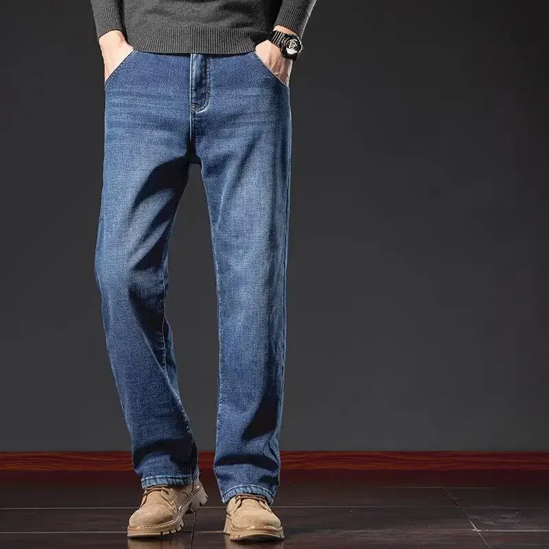 Men Stretch Wear-resistant Jeans Male Stylish Plus Size Baggy Straight Leg Denim Pants High Quality Business Casual Trousers