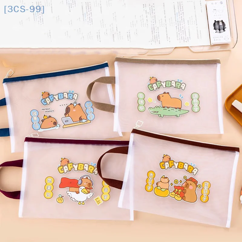 Sevimli Karikatür Kapibara Şeffaf Dosya Çantası Öğrencileri Bilgi Çantası Büyük kapasiteli Test Kağıdı Saklama Çantası Kırtasiye Çantası