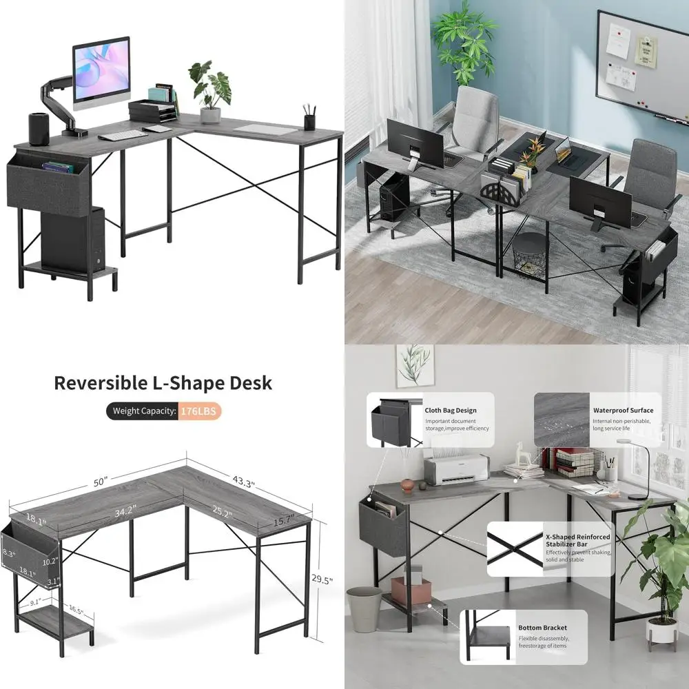 

50 Inch L-Shaped Desk for Gaming & Study with Wood Top and Metal Frame, Ideal for Small Spaces
