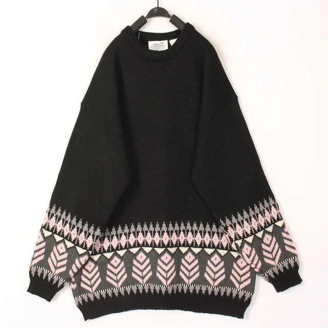 

Винтажное шерстяное пальто-кардиган в этническом стиле с вязаными элементами, в японском стиле Харадзюку, с длинными рукавами, круглым вырезом, средней длины