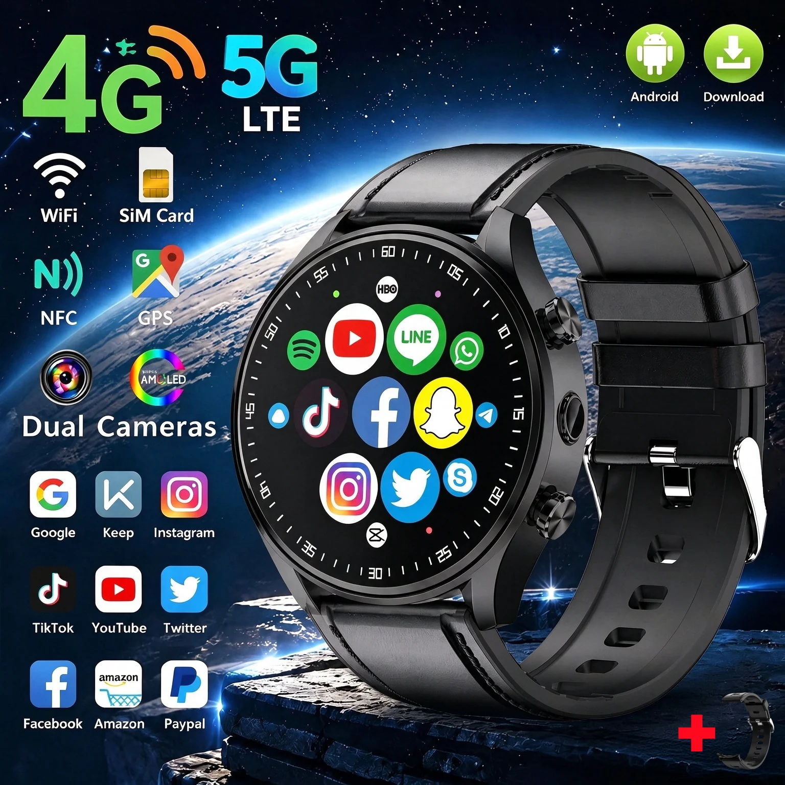 A7 Smart Watch 5G Support SIM Card GPS WIFI AI Voice Assistant Video Call Scan Code Payment Support APP Download For Men Women
