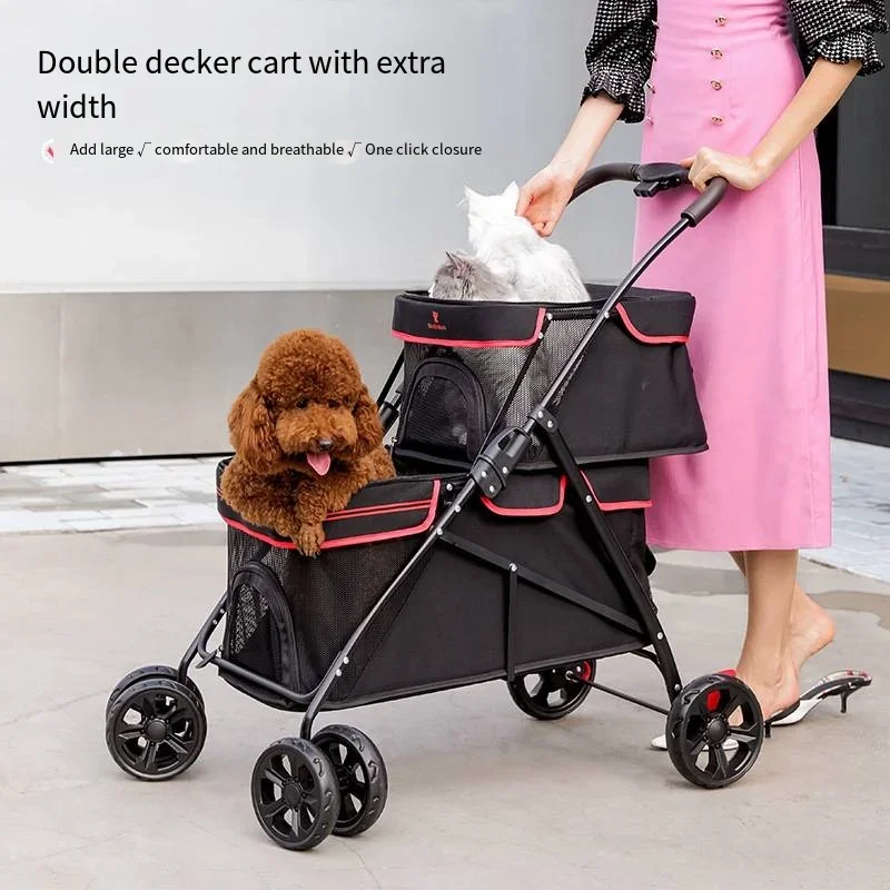 

Enlarged Widened Pet Double-layer Stroller for Walking Dogs Stroller Foldable Lightweight for Medium-sized Cats and Dogs