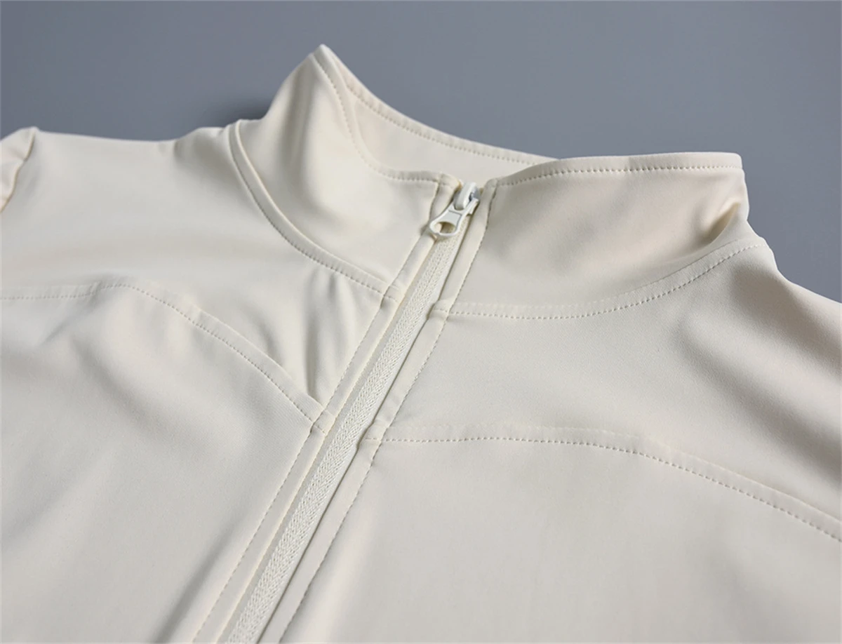 Frauen Sommer Schlank Yoga Tops Stehkragen Voll Zipper Kurzen Ärmeln Shirts Solide Workout Kleidung Gym Lauf Mäntel Dame Casual – Detail 13