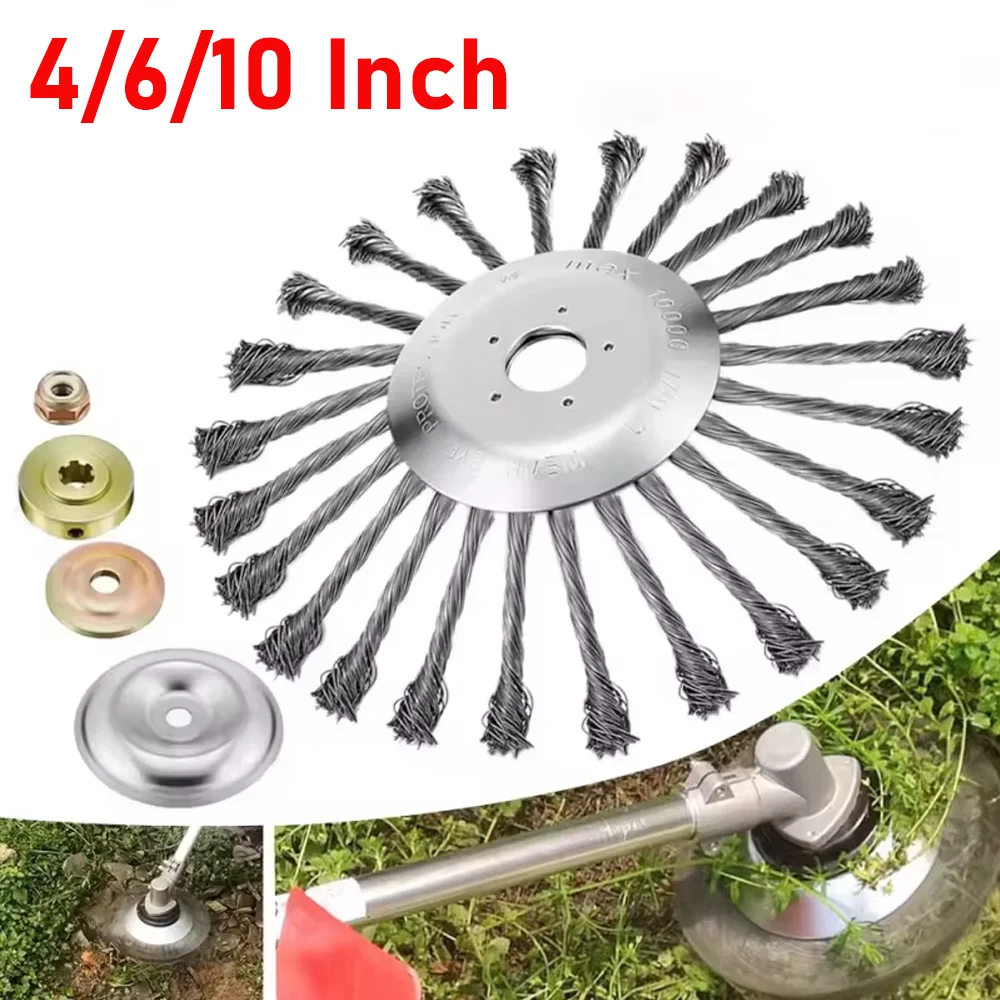 Image of 10/6/4 Zoll Drahtbürsten-Trimmerkopf, Unkrautentferner, Stahl-Draht-Grasschneiderkopf für Garten-Rasenmäher-Werkzeuge