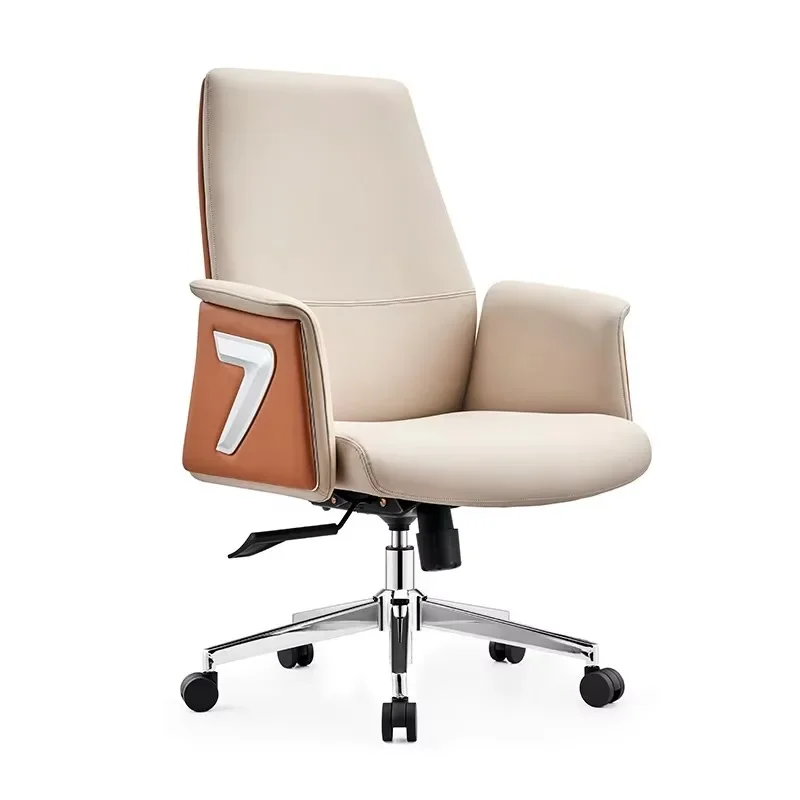 Leisure Conference Executive Manager Chrome Metal Base White Leather Office Chairs in Home