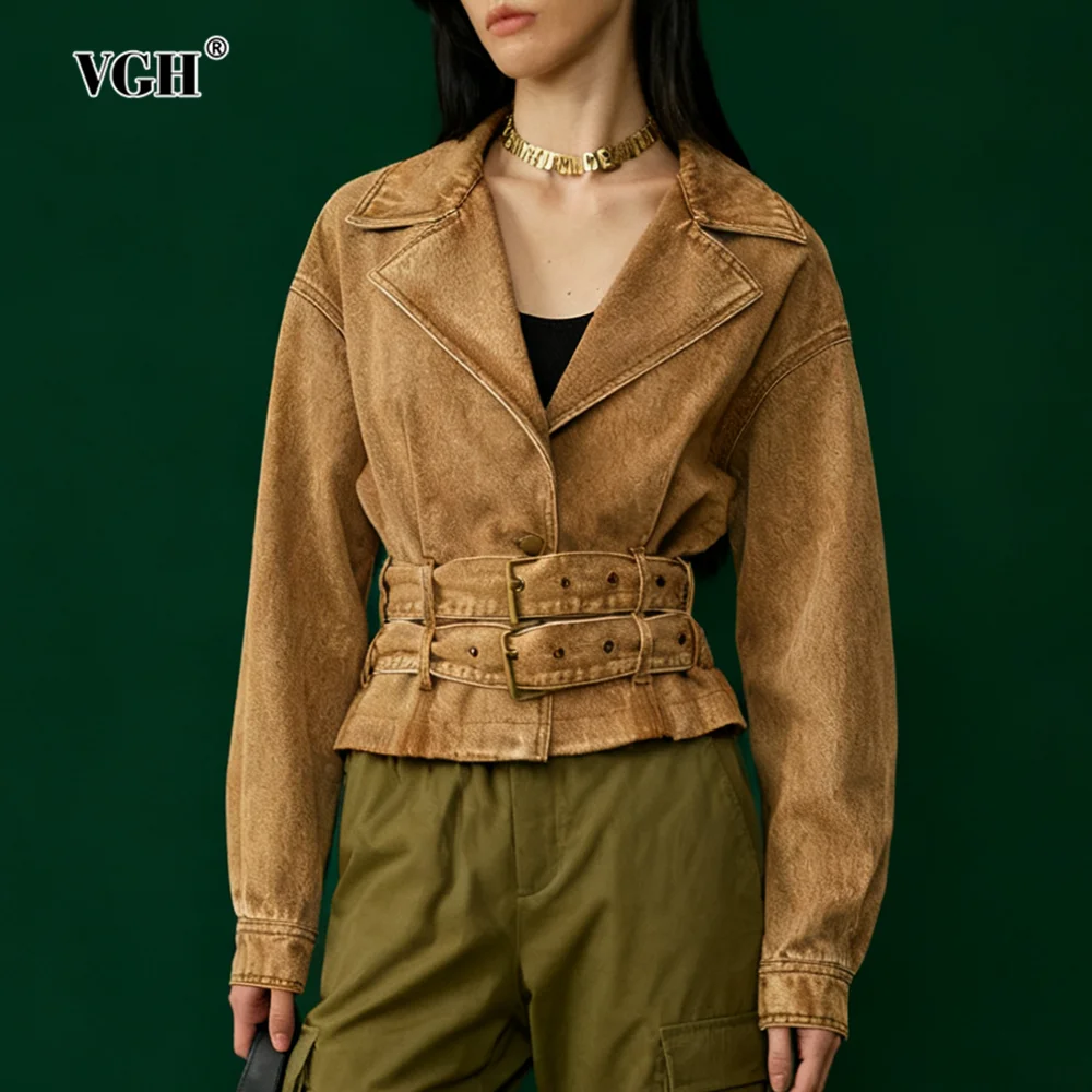 

VGH Осенние однотонные дизайнерские куртки для похудения для женщин с v-образным вырезом и длинным рукавом, повседневная складная куртка, женский модный стиль