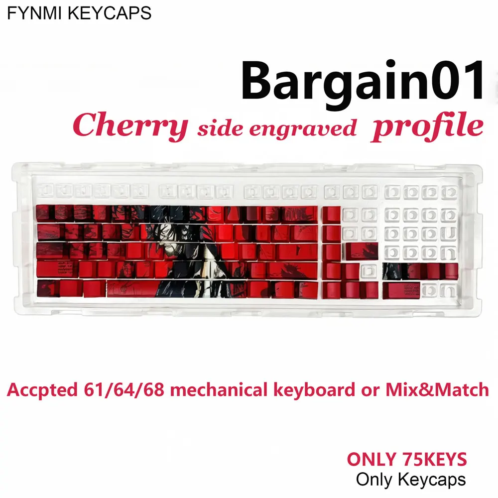 Колпачки для клавиш Fynmi Anime Cherry Side Engraved PBT, 75 клавиш, сублимационная печать, двойное нанесение, для механических клавиатур 61/64/68 клавиш