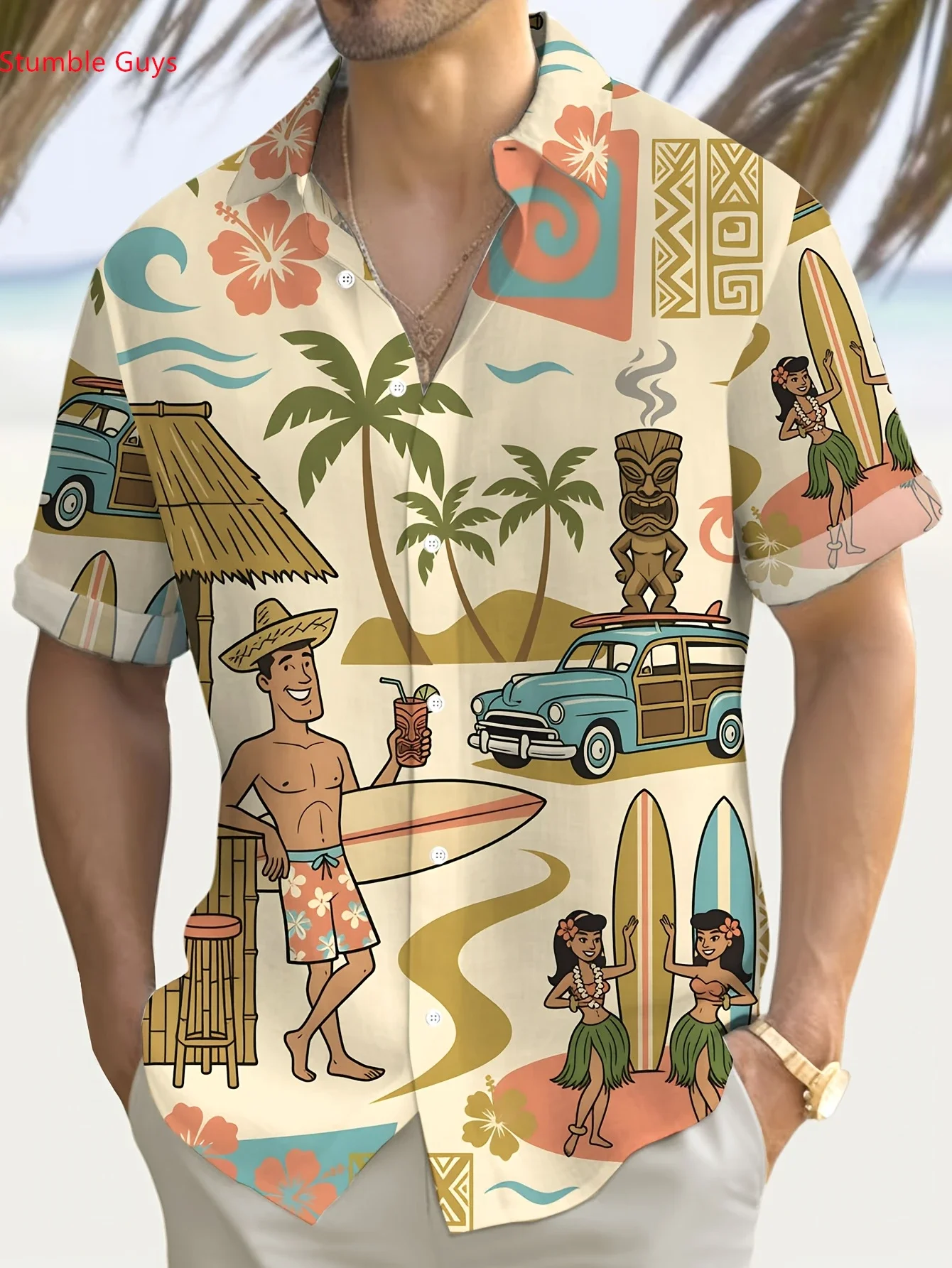 Summer High Street Bold Print Men's Hawaiian Shirt Casual Man Short Sleeve Fashion Street Style Holiday Beach Wear