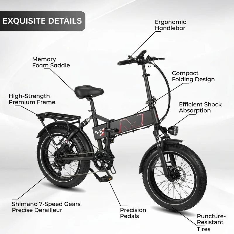 Custom Mini 250 Watt 48 Volt 13 Ah Hidden Battery Full Suspension 7-Speed 20x4.0 Fat Tyre Hydraulic Folding Lightweight