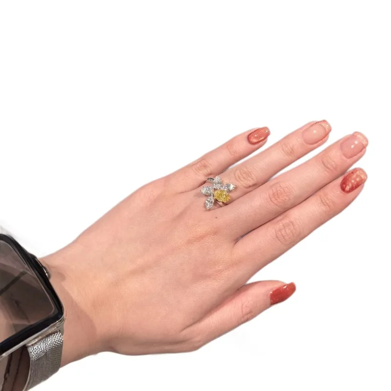 خاتم نسائي أنيق وبسيط على شكل قطرة ماء من الزركون الأصفر والأصفر، قطعة واحدة من الشعر