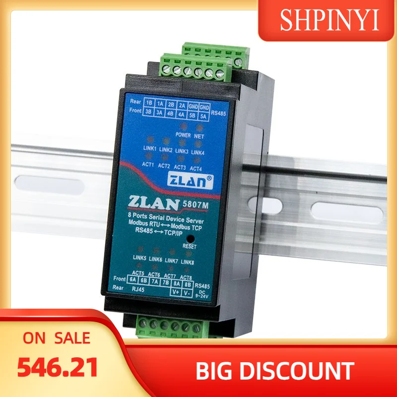 8 port rj45 serial server RS485 Rail-Mount guide IoT converter 485 to Ethernet