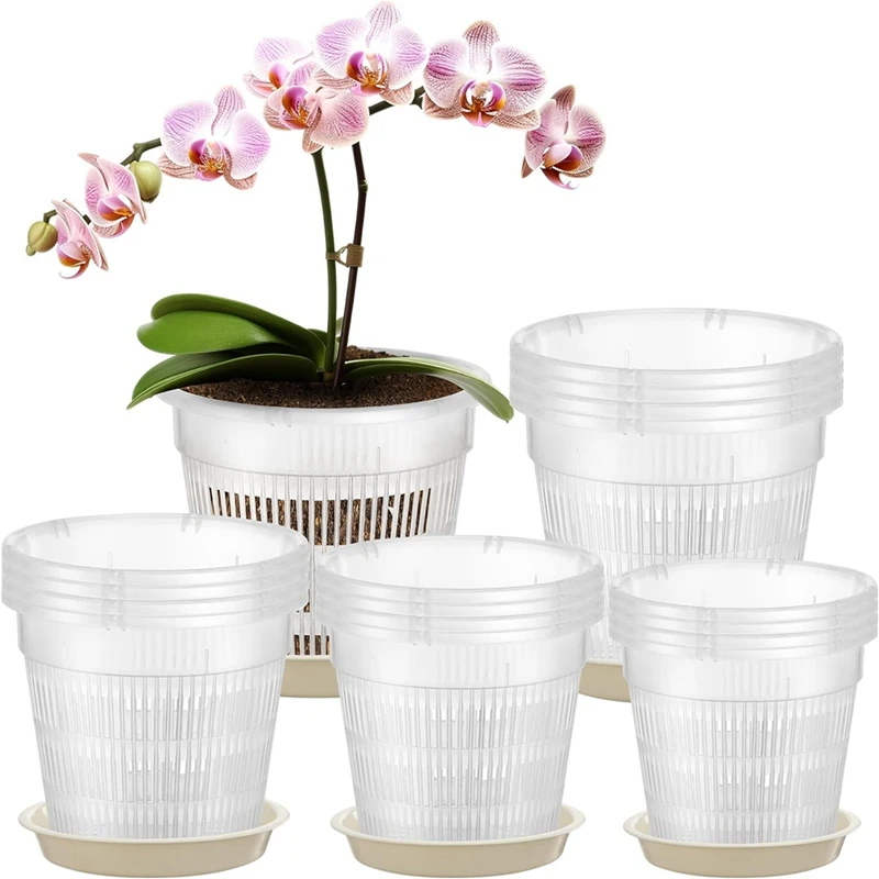 16 Pcs Orchid Pot 4.5/5.5/6/7.5 Inch Orchid Pots With Holes And Saucers Orchid Planter Pots Clear Plastic Flower Pot Durable